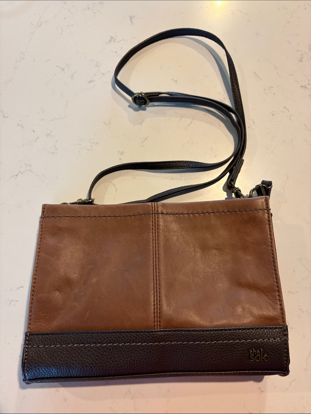 The Sak Two-Tone Brown Leather Messenger Crossbody